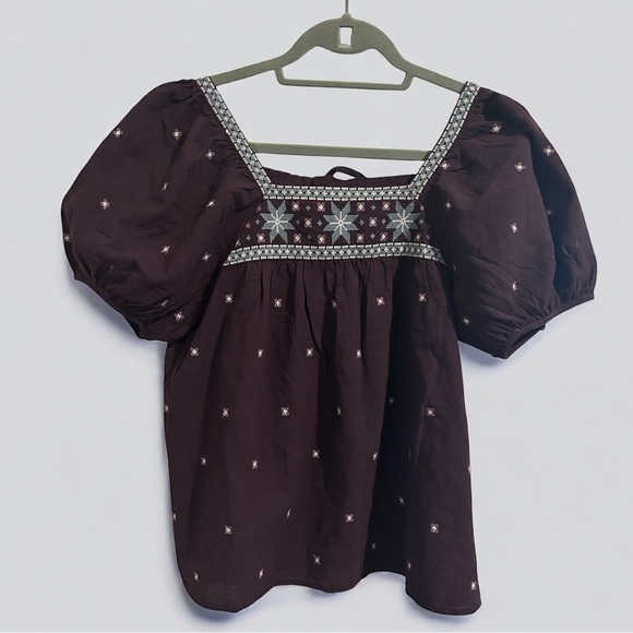 Madewell Embroidered Crinkle Cotton Puff Sleeve Blouse - Picture 5 of 6